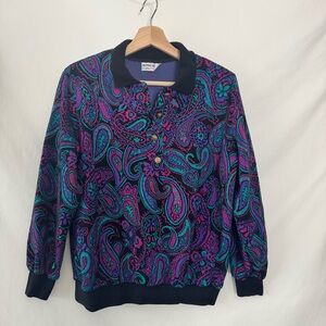 Vintage 80s/90s Alfred Dunner Multicolor Paisley Sweater Knit Polo